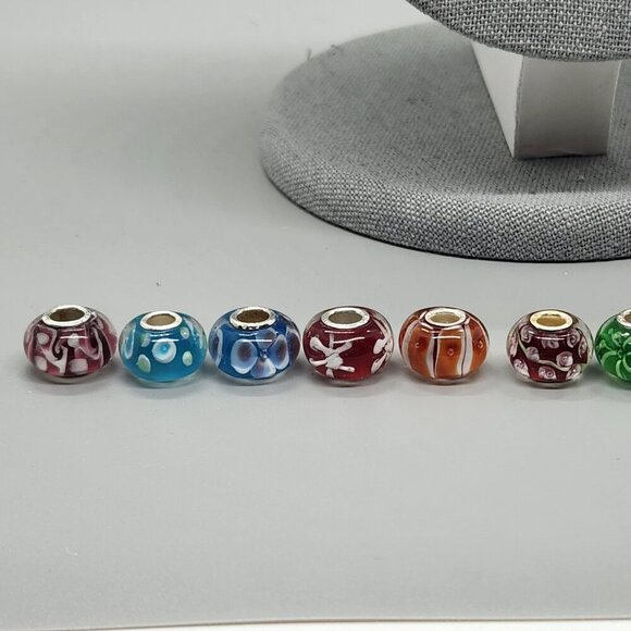 Lot of 8 - Glass Bead Charms for Bracelets marked 925 - Picture 2 of 16